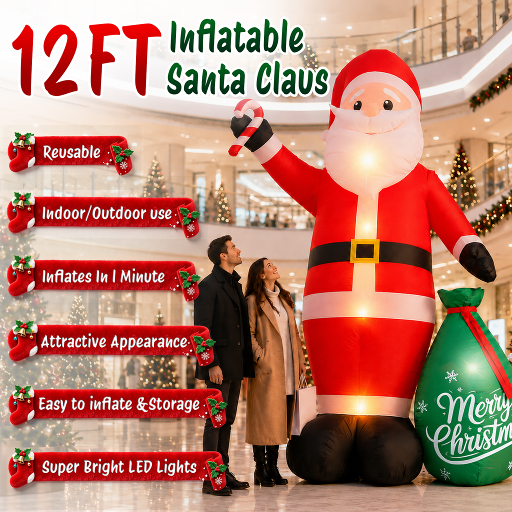 Moonsun 12 FT Christmas Inflatable Santa Claus with LED Lights, Giant Blow Up Outdoor Yard Decoration for Holiday Lawn and Garden