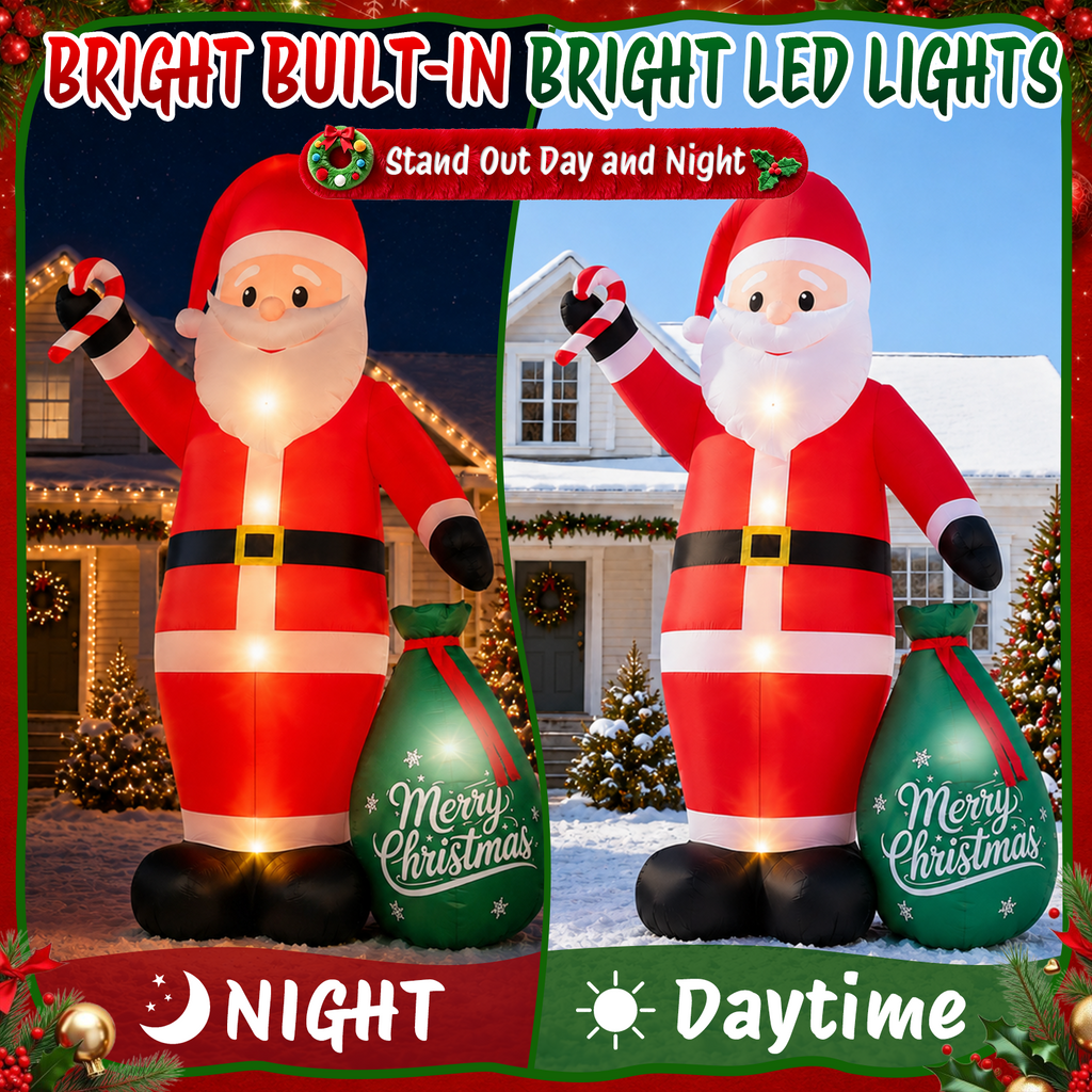 Moonsun 12 FT Christmas Inflatable Santa Claus with LED Lights, Giant Blow Up Outdoor Yard Decoration for Holiday Lawn and Garden