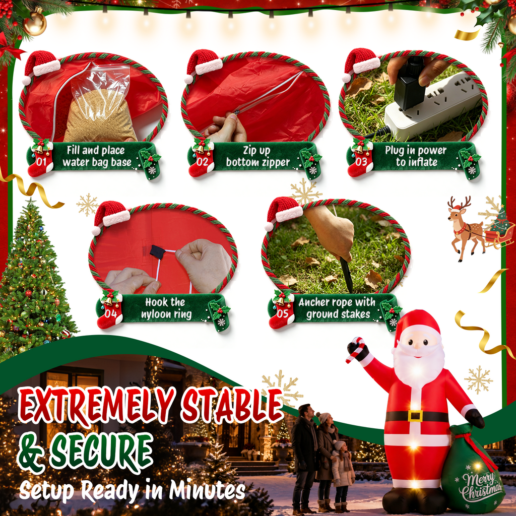 Moonsun 12 FT Christmas Inflatable Santa Claus with LED Lights, Giant Blow Up Outdoor Yard Decoration for Holiday Lawn and Garden