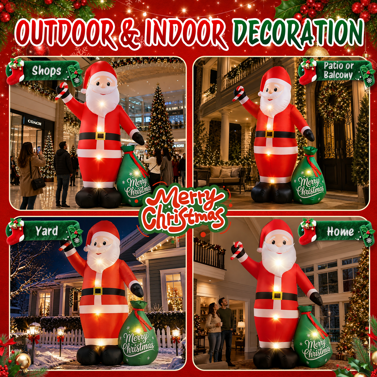 Moonsun 12 FT Christmas Inflatable Santa Claus with LED Lights, Giant Blow Up Outdoor Yard Decoration for Holiday Lawn and Garden