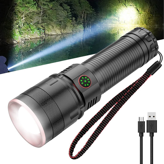 Rechargeable Flashlights High Lumens, 10000 Lumen Super Bright Handheld LED Powerful Flashlight, Shockproof Waterproof Zoomable High Powered Durable Flashlight for Outdoor Indoor Camping