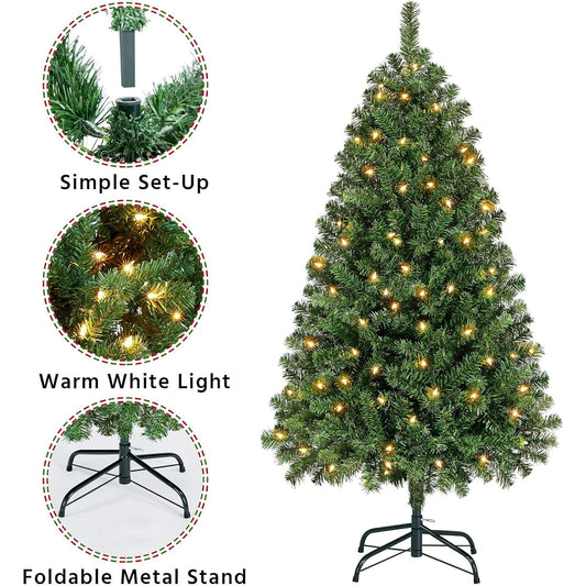 4.5ft Pre-lit PVC Christmas Tree 200 LED Light Metal Stand