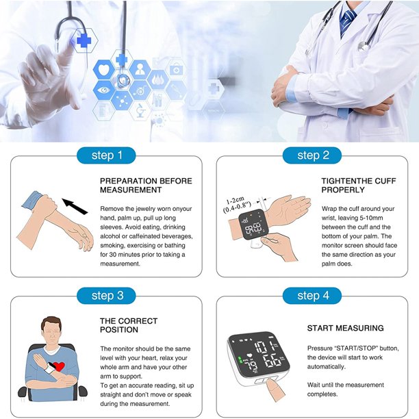 Automatic Wrist Blood Pressure Monitor, Adjustable Wrist Cuff, Portable BP Cuff Accurate Digital Heart Rate Monitor, Large LCD Talking Blood Pressure Cuff for Home Travel