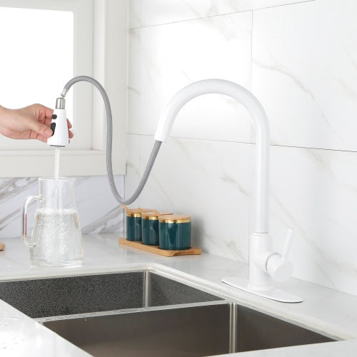 MoonSun Kitchen Faucet with Pull Out Sprayer White