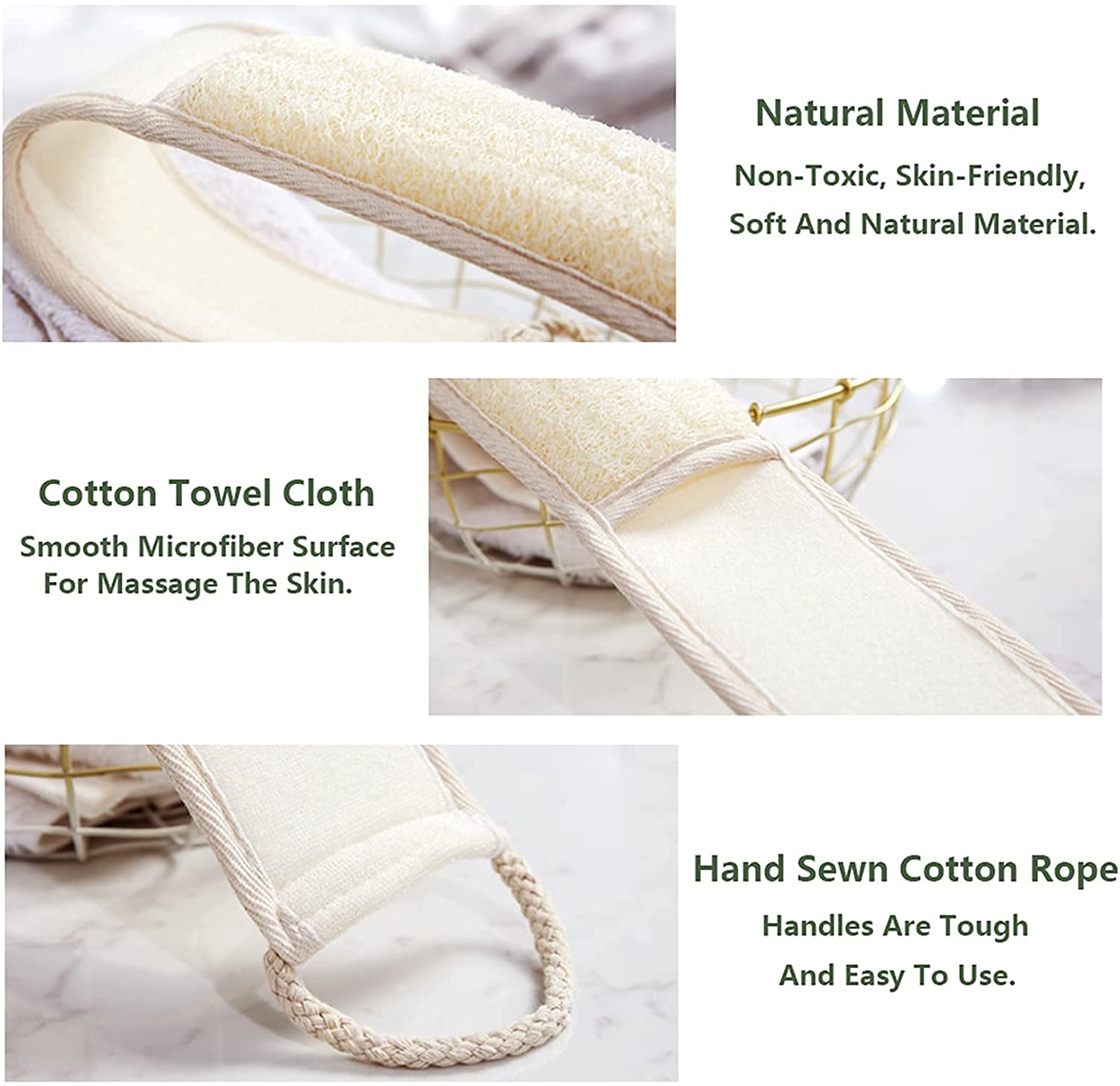 Natural Loofah Exfoliating Back Scrubber, Loofah Sponge Pads Body Sponge Scrubber for Men and Women