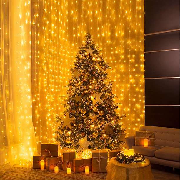 LED Curtain Lights, Fairy String Light 9.8 x 9.8ft, Waterproof 8 Modes Fairy Light, Curtain Light with Remote Control & Hanging Hooks, for Bedroom Window Wedding Party