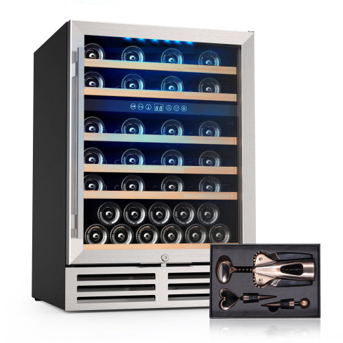 MoonSun 51 Bottles/24 Inch Beverage and Wine Cooler Cellar, Dual Zone Wine Refrigerator with Stainless Steel Tempered Glass Door