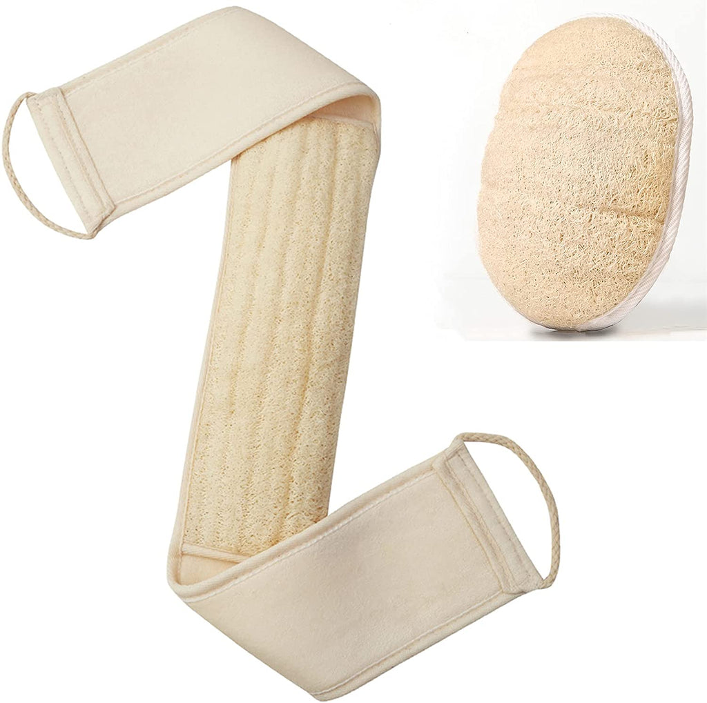 Natural Loofah Exfoliating Back Scrubber, Loofah Sponge Pads Body Sponge Scrubber for Men and Women