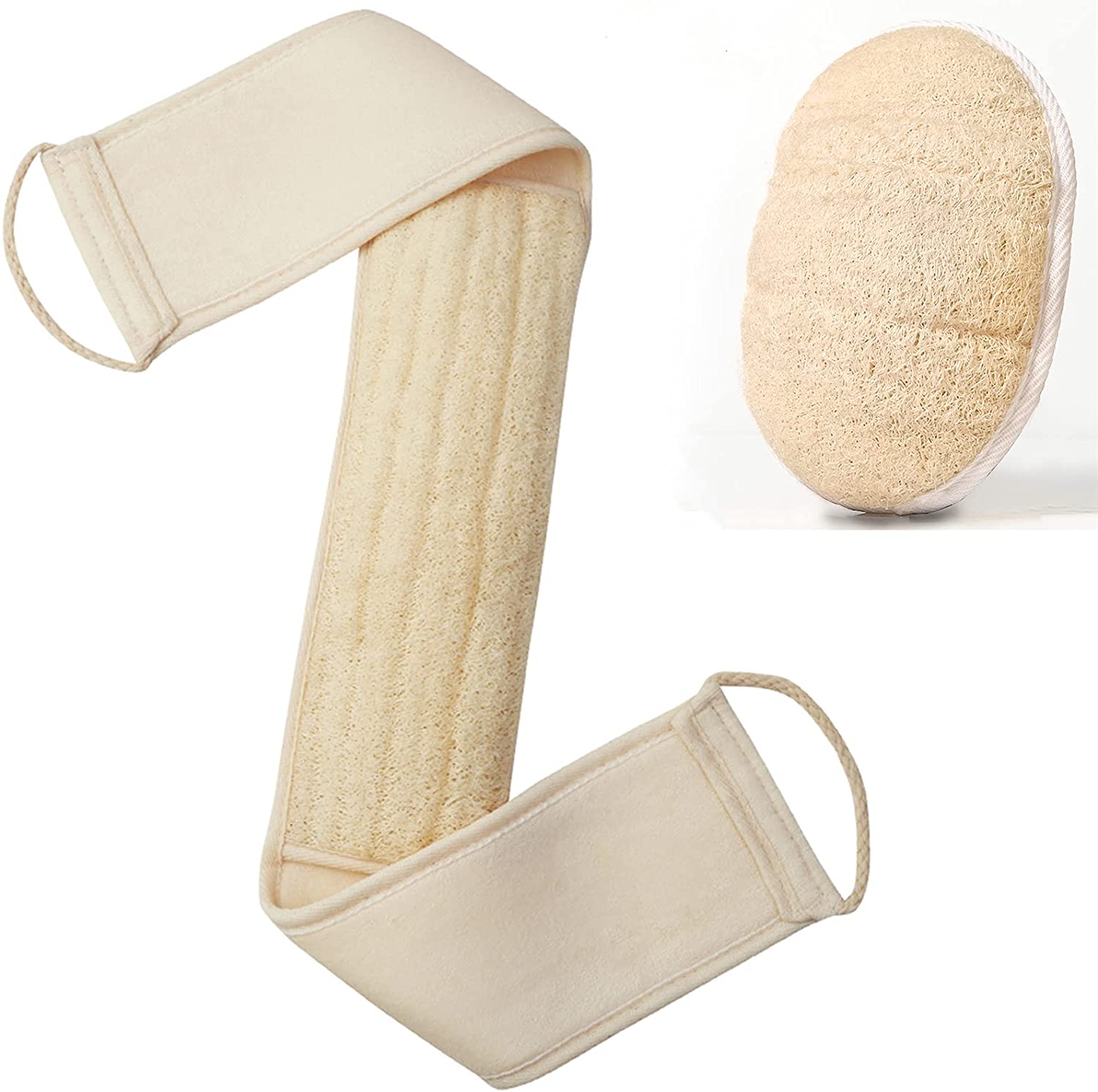 Natural Loofah Exfoliating Back Scrubber, Loofah Sponge Pads Body Sponge Scrubber for Men and Women