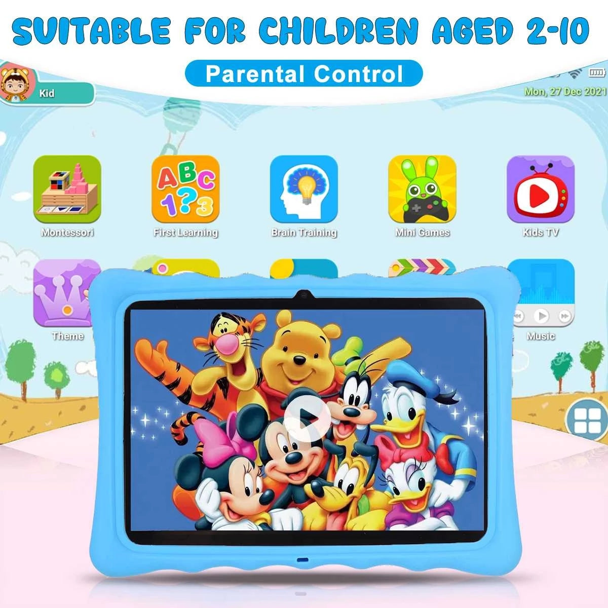 Kids Learning Tablet , 2GB RAM, 32GB ROM, Android 11, 1.8GHz Quad Core Processor, IPS HD Display, 7” Android Tablet, Blue