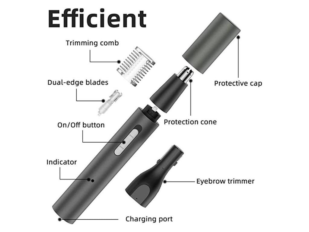 Nose Hair Trimmer, Rechargeable Professional Painless Eyebrow Trimmer for Ear Beard Hairline, 2 in 1 for Men and Women, Black