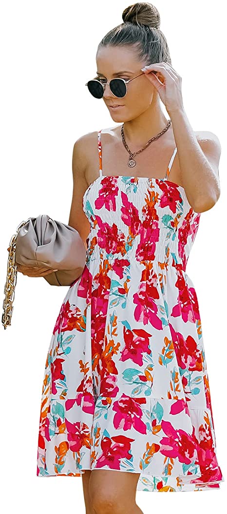 MOONSUN Women Summer Beach dress Swing Casual Dress Cover Up Sundress Dresses Casual Print Sleeveless Loose Plus Size Beach Summer Dress Ladies