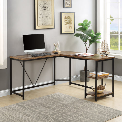 MOONSUN Office Desk, L-Shaped Computer Desk with 2-Tier Storage Shelves for Home Office