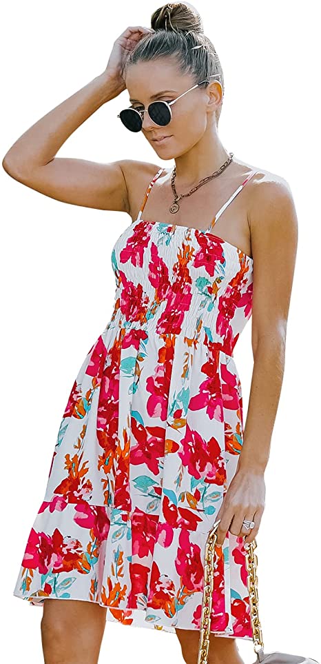 MOONSUN Women Summer Beach dress Swing Casual Dress Cover Up Sundress Dresses Casual Print Sleeveless Loose Plus Size Beach Summer Dress Ladies