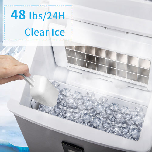 MoonSun Portable Countertop Ice Maker Machine for Crystal Ice Cubes in 48 lbs/24H with Ice Scoop