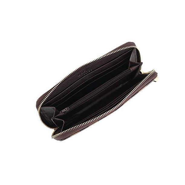 MOONSUN Women’s Check Zip Around Wallet and Phone Clutch -PU Vegan Leather- RFID Blocking with Card Holder Organizer Brown