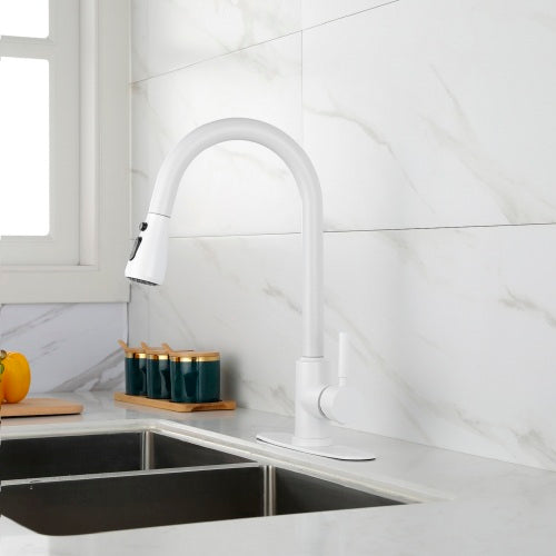 MoonSun Kitchen Faucet with Pull Out Sprayer White