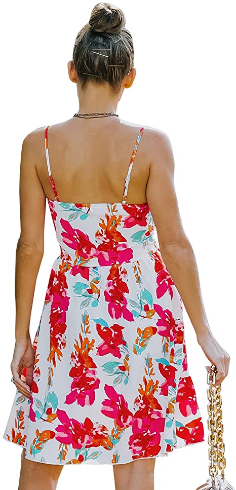 MOONSUN Women Summer Beach dress Swing Casual Dress Cover Up Sundress Dresses Casual Print Sleeveless Loose Plus Size Beach Summer Dress Ladies