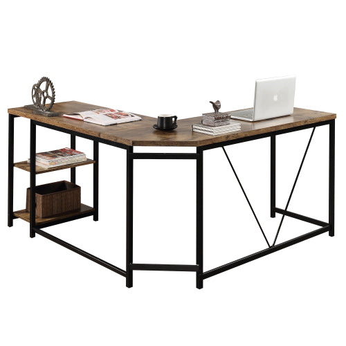 MOONSUN Office Desk, L-Shaped Computer Desk with 2-Tier Storage Shelves for Home Office