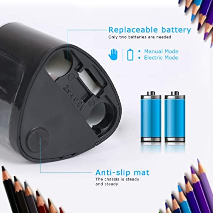 MOONSUN 1 Hole Pencil Sharpener Battery Powered,  Assorted Colors
