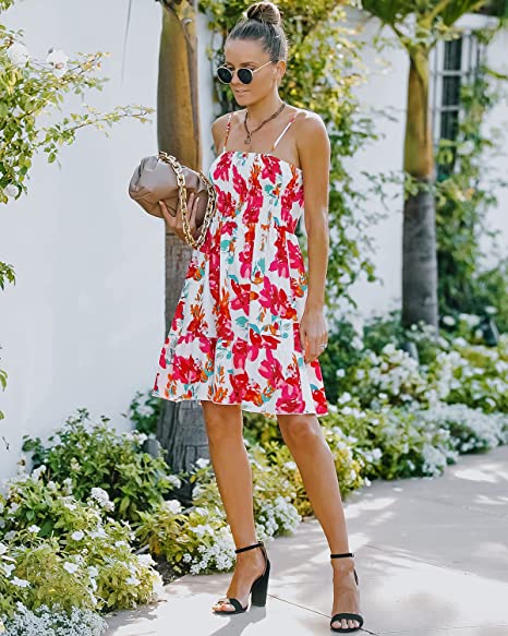 MOONSUN Women Summer Beach dress Swing Casual Dress Cover Up Sundress Dresses Casual Print Sleeveless Loose Plus Size Beach Summer Dress Ladies