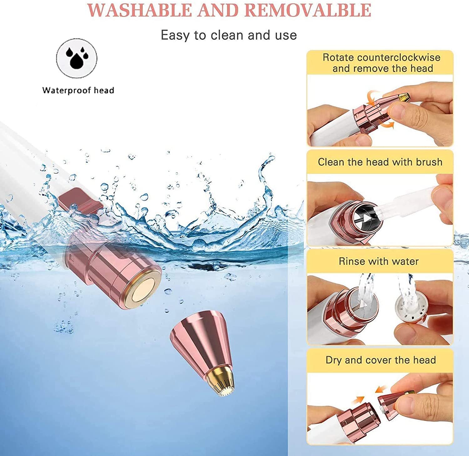 MOONSUN Eyebrow Beard Sideburn Mustache Trimmer Clipper Grooming Groomer Kit Electric Shaver for Men Women  Rechargeable Razor Waterproof Painless Epilator Nose Hair Removal Remover Facial Body