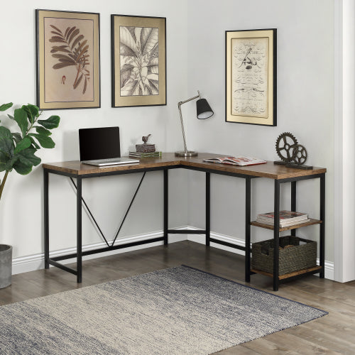 MOONSUN Office Desk, L-Shaped Computer Desk with 2-Tier Storage Shelves for Home Office