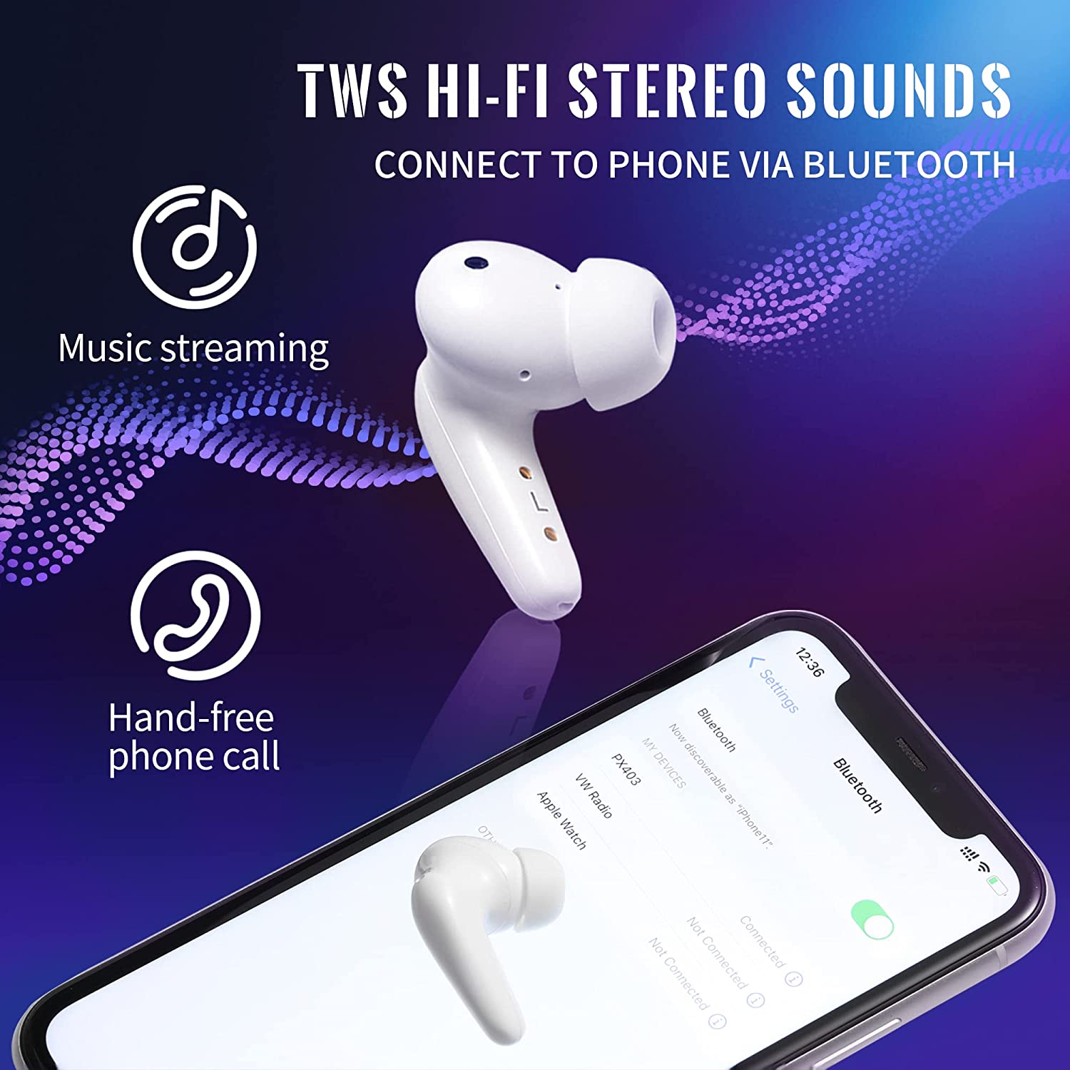MOONSUN Bluetooth Hearing Amplifier for Seniors and Adults，Rechargeable with Noise Cancelling, Including Charging Case, A Pair