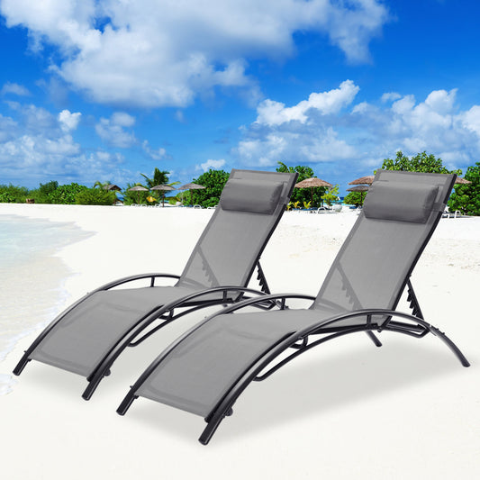 MoonSun 2 Pcs Set Chaise Lounge Outdoor Lounger Recliner Chair For Patio Lawn Beach Pool Side Sunbathing Gray