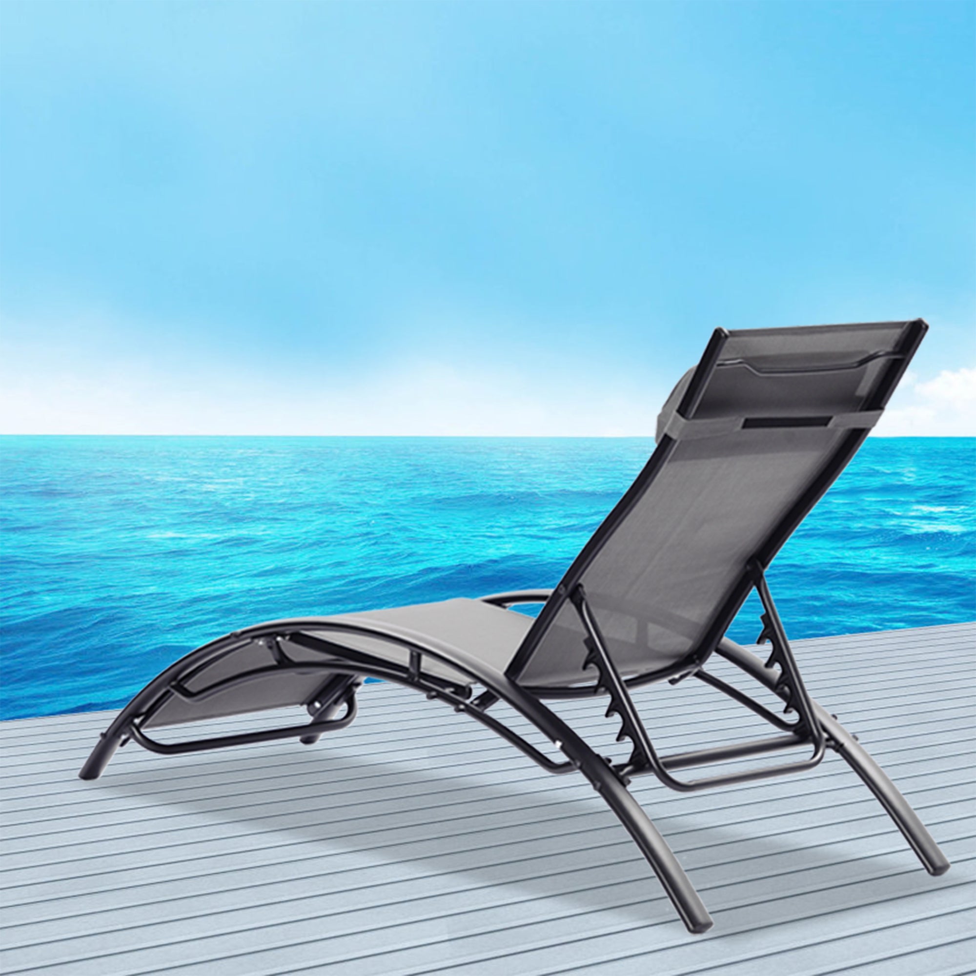 MoonSun 2 Pcs Set Chaise Lounge Outdoor Lounger Recliner Chair For Patio Lawn Beach Pool Side Sunbathing Gray