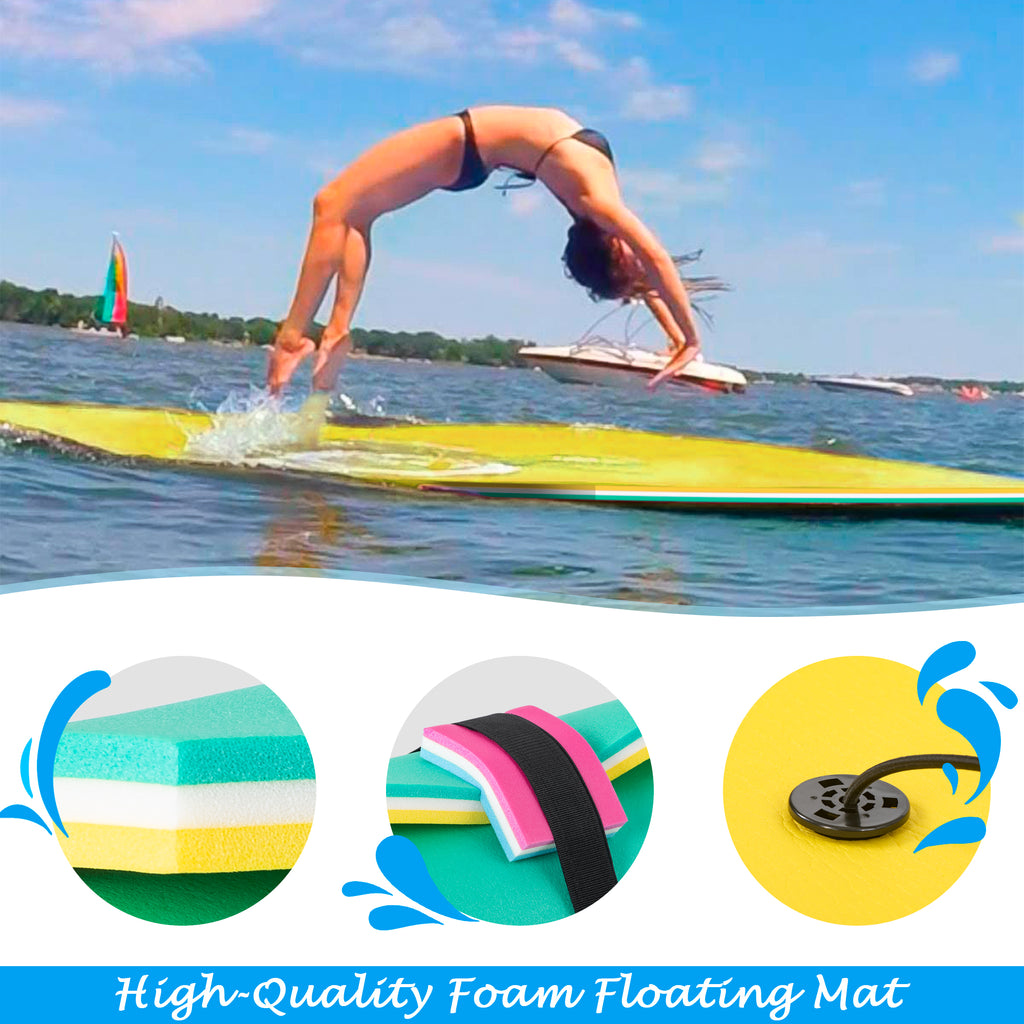 MOONSUN Floating Water Mat Foam Pad Lake Floats Lily Pad,90INCH x 3 FT 3-Layer XPE Water Pad with Storage Straps for Adults Outdoor Water Activities