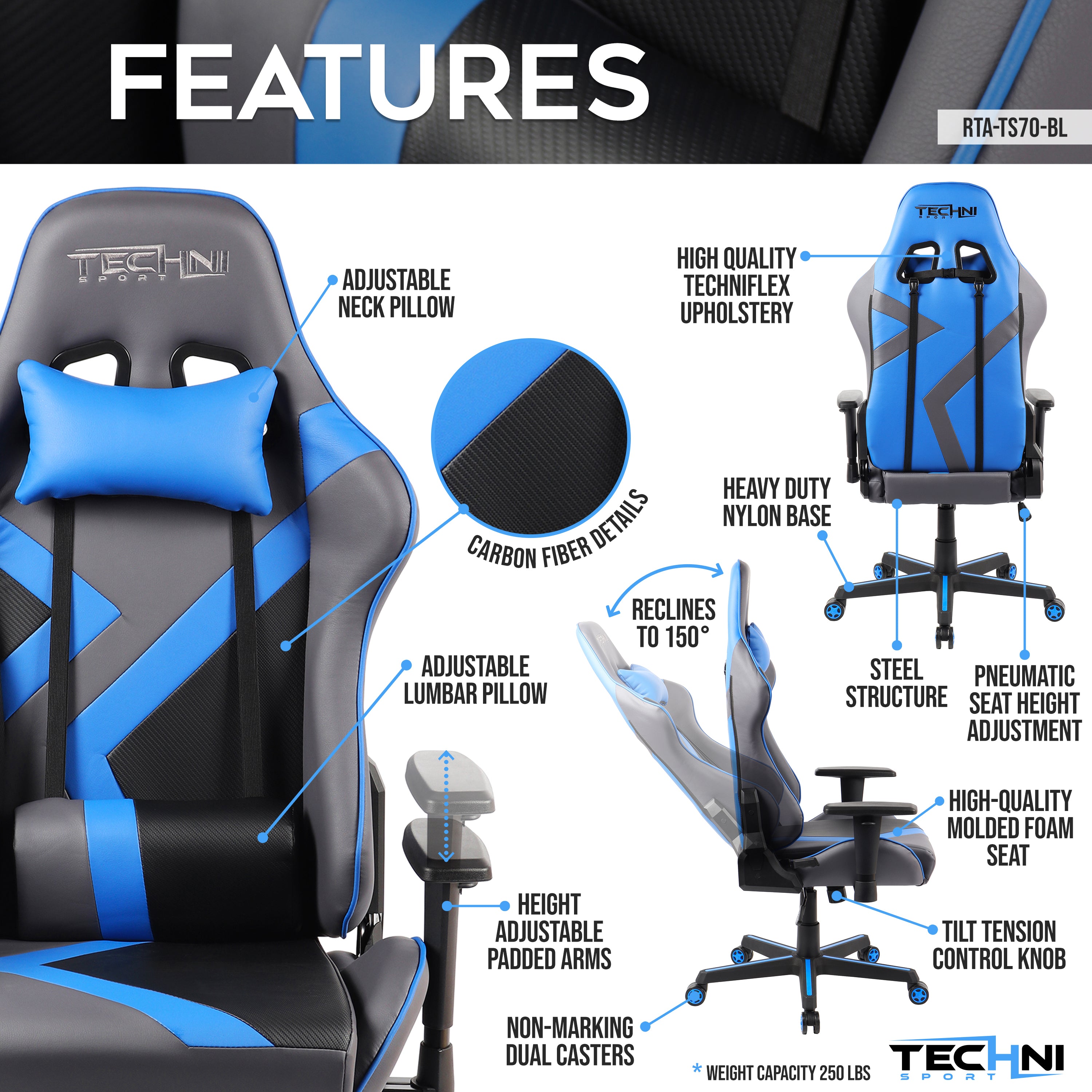 MOONSUN Sport TS-70 Office-PC Gaming Chair, Blue