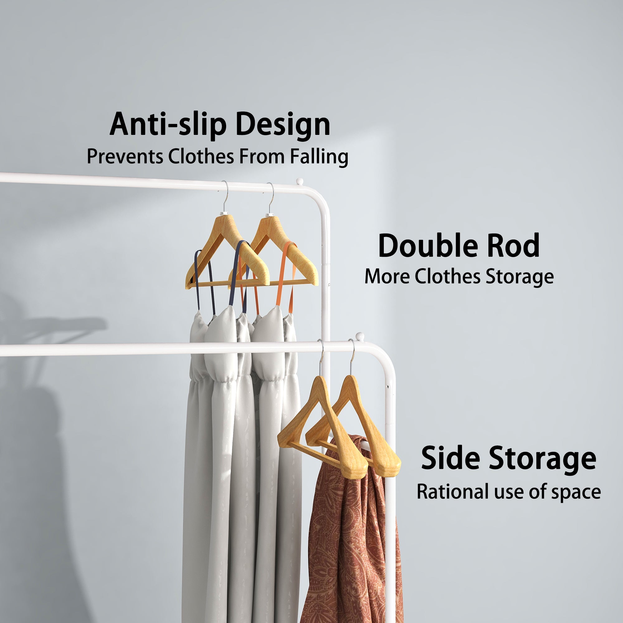 MOONSUN Garment Rack Freestanding Hanger Double Rods Multi-functional Bedroom Clothing Rack