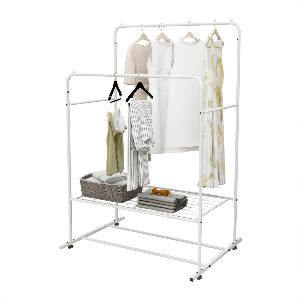 MOONSUN Garment Rack Freestanding Hanger Double Rods Multi-functional Bedroom Clothing Rack