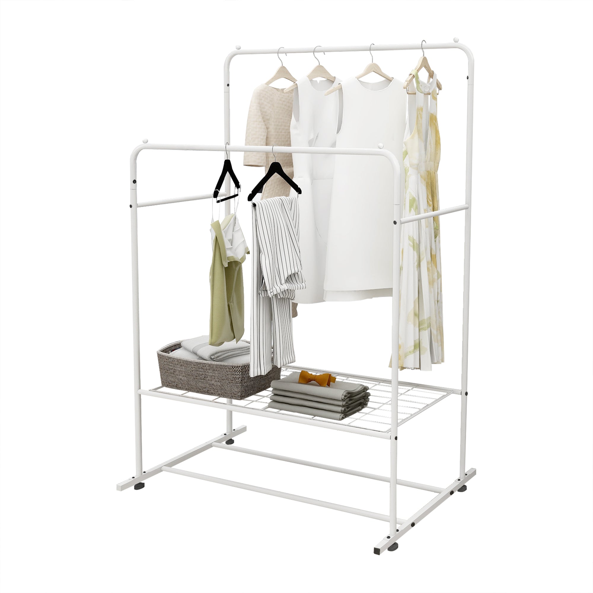 MOONSUN Garment Rack Freestanding Hanger Double Rods Multi-functional Bedroom Clothing Rack