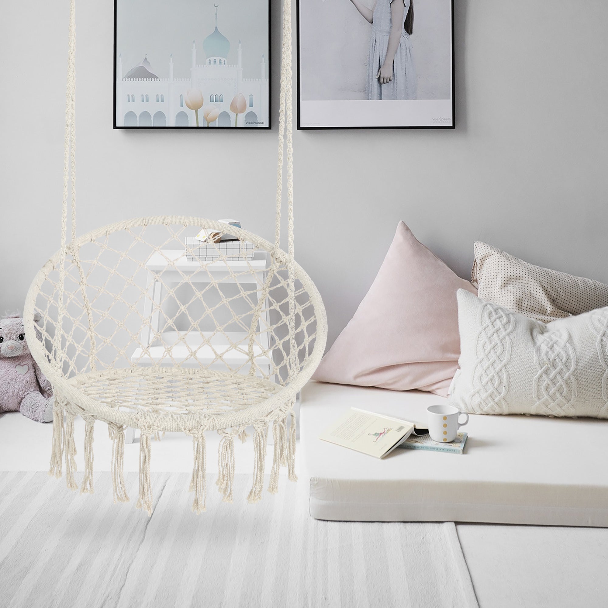 MOONSUN Hammock Chair Macrame Swing Max 330 Lbs Hanging Cotton Rope Hammock Swing Chair for Indoor and Outdoor