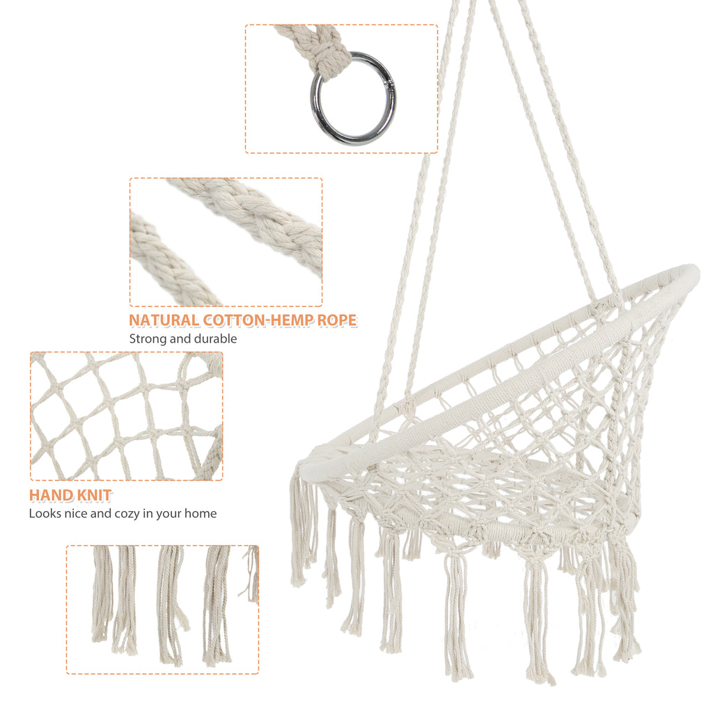 MOONSUN Hammock Chair Macrame Swing Max 330 Lbs Hanging Cotton Rope Hammock Swing Chair for Indoor and Outdoor