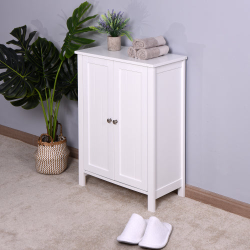 MOONSUN Bathroom Floor Storage Cabinet with Double Door Adjustable Shelf, White