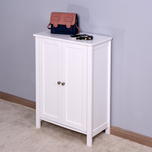MOONSUN Bathroom Floor Storage Cabinet with Double Door Adjustable Shelf, White