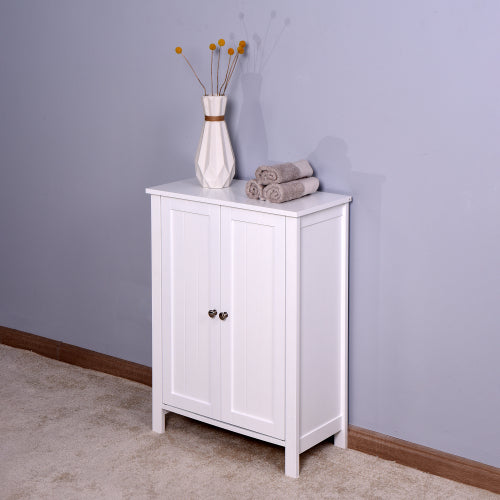 MOONSUN Bathroom Floor Storage Cabinet with Double Door Adjustable Shelf, White