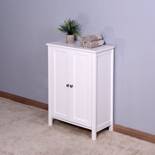 MOONSUN Bathroom Floor Storage Cabinet with Double Door Adjustable Shelf, White