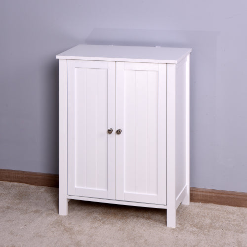 MOONSUN Bathroom Floor Storage Cabinet with Double Door Adjustable Shelf, White