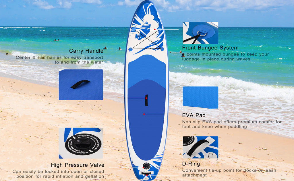 MOONSUN Inflatable Stand Up Paddle Board 10' x 30'' x 6'' Ultra-Light SUP, Non-Slip Deck, Premium SUP Accessories, Bottom Fin for Paddling, Leash, Hand Pump and Backpack, Youth & Adult Standing Boat