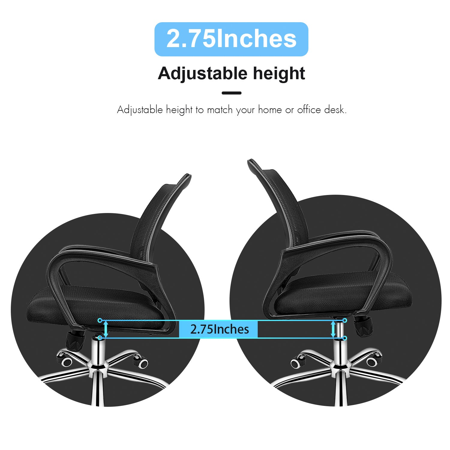 MOONSUN Task Office Chair Ergonomic Mesh Computer Chair with Wheels and Arms and Lumbar Support Adjustable Height Study Chair for Students Teens Men Women for Dorm Home Office,Black