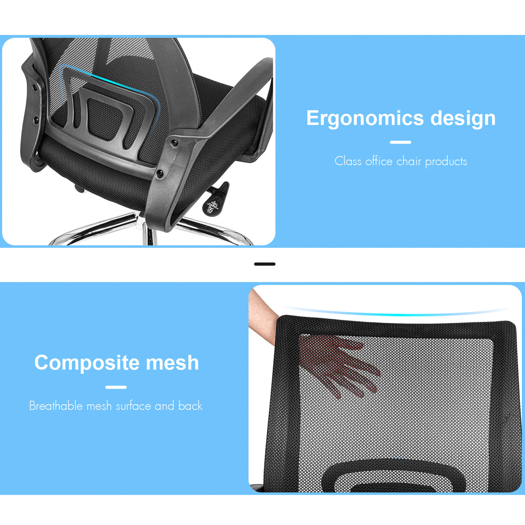 MOONSUN Task Office Chair Ergonomic Mesh Computer Chair with Wheels and Arms and Lumbar Support Adjustable Height Study Chair for Students Teens Men Women for Dorm Home Office,Black