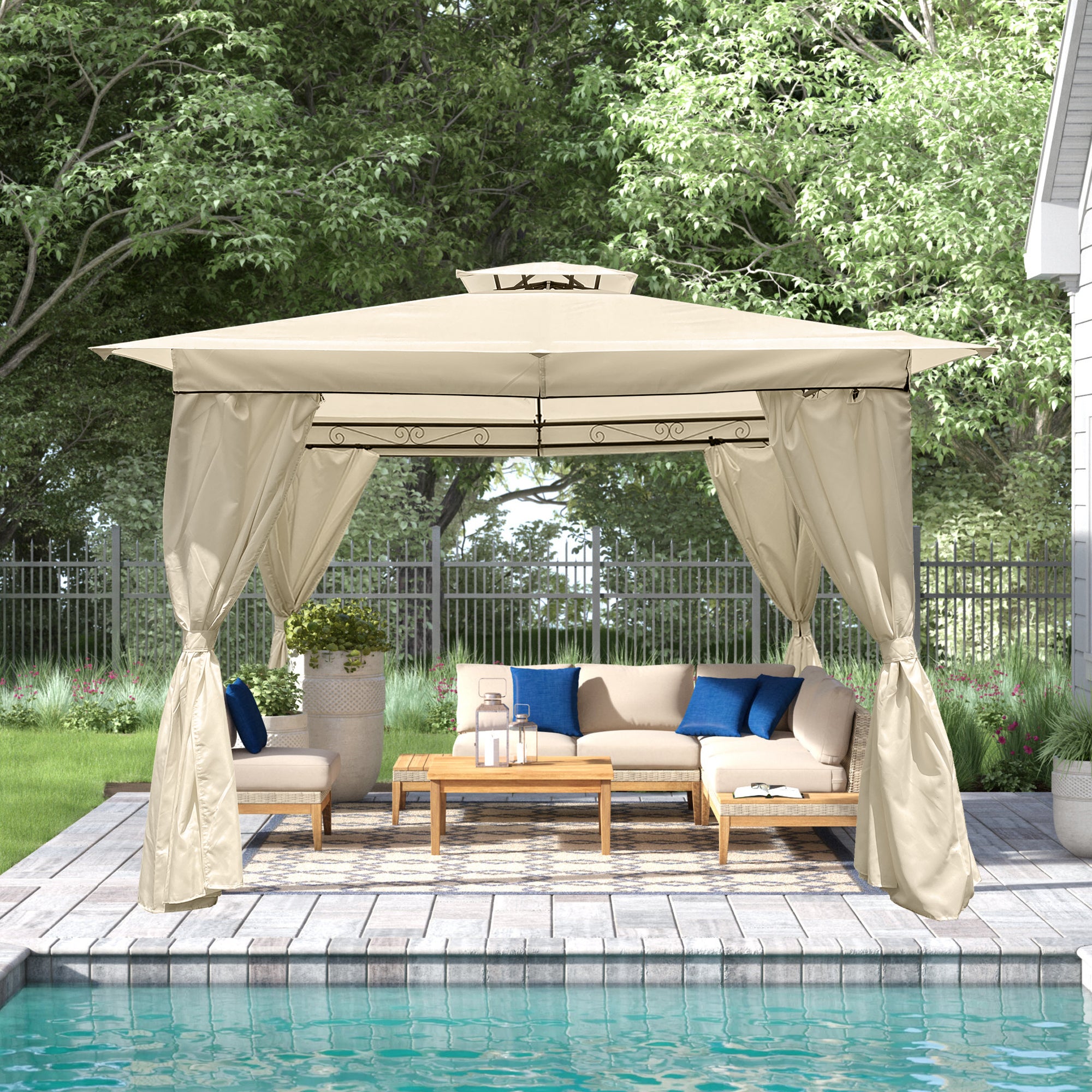 MOONSUN Outdoor Patio Garden Gazebo Tent 10x10 Ft,Outdoor Shading, Gazebo Canopy With Curtains,Beige