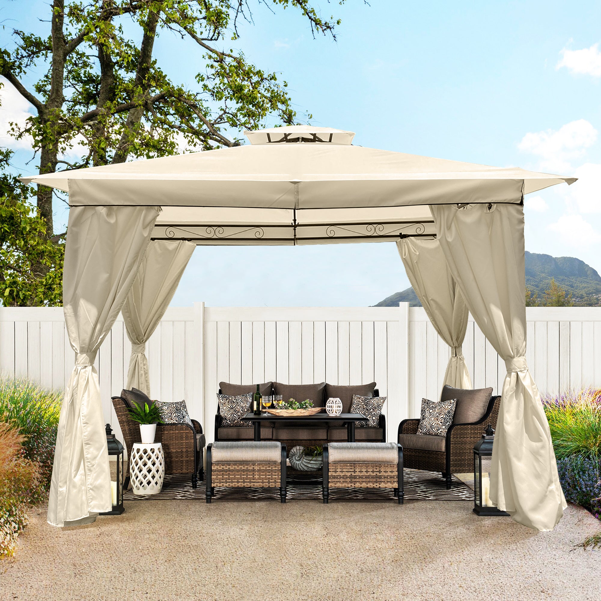 MOONSUN Outdoor Patio Garden Gazebo Tent 10x10 Ft,Outdoor Shading, Gazebo Canopy With Curtains,Beige