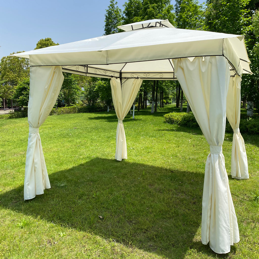 MOONSUN Outdoor Patio Garden Gazebo Tent 10x10 Ft,Outdoor Shading, Gazebo Canopy With Curtains,Beige