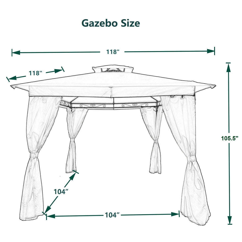 MOONSUN Outdoor Patio Garden Gazebo Tent 10x10 Ft,Outdoor Shading, Gazebo Canopy With Curtains,Beige