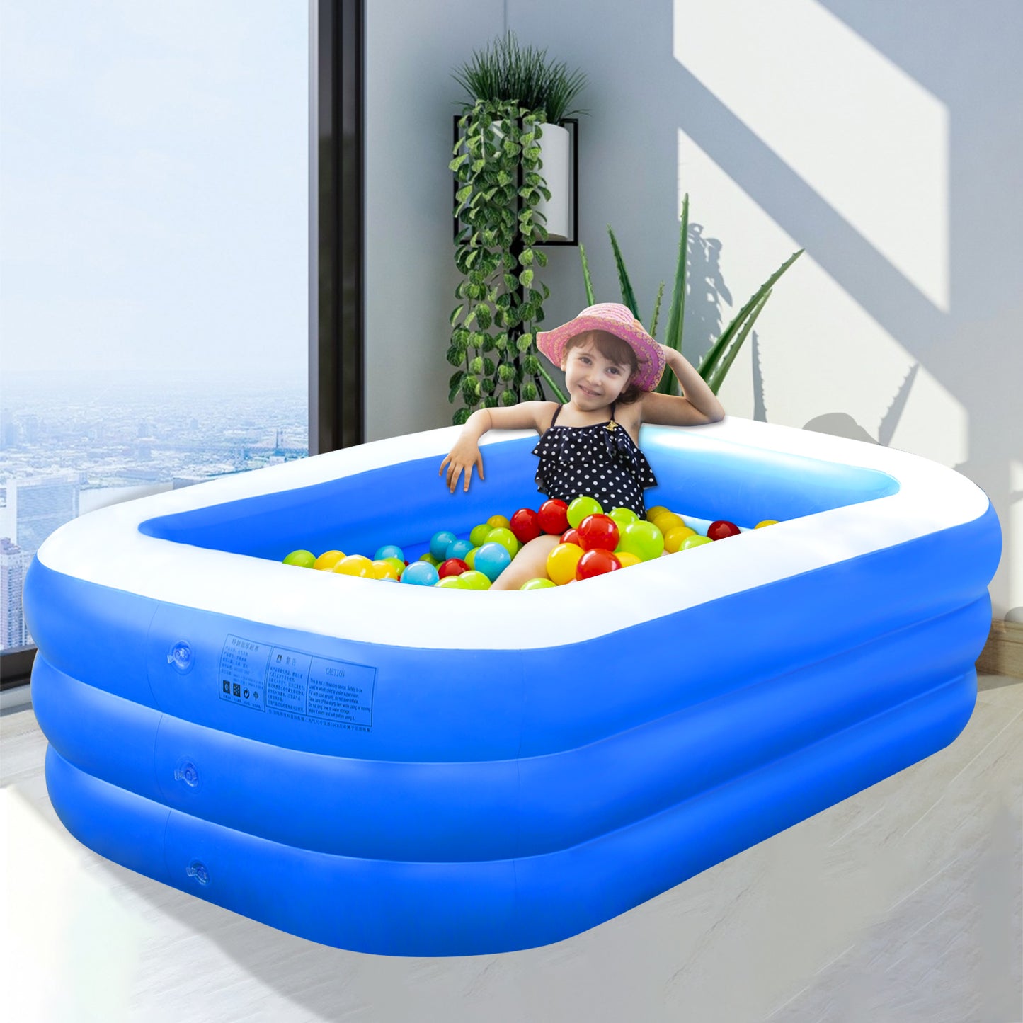 Inflatable Swimming Pools, Inflatable Pool for Kids, Kiddie, Toddler, 117" X 69" X 53" for Outdoor, Backyard, Garden, Indoor